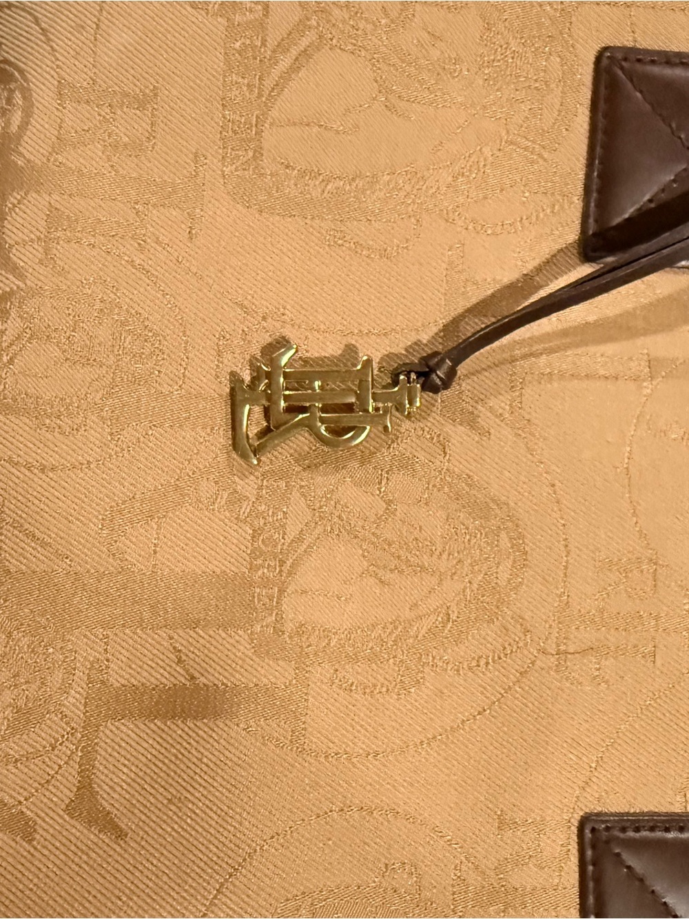 Ralph Lauren Tan Jacquard & Dark Brown Leather Tote - Picture 6 of 8